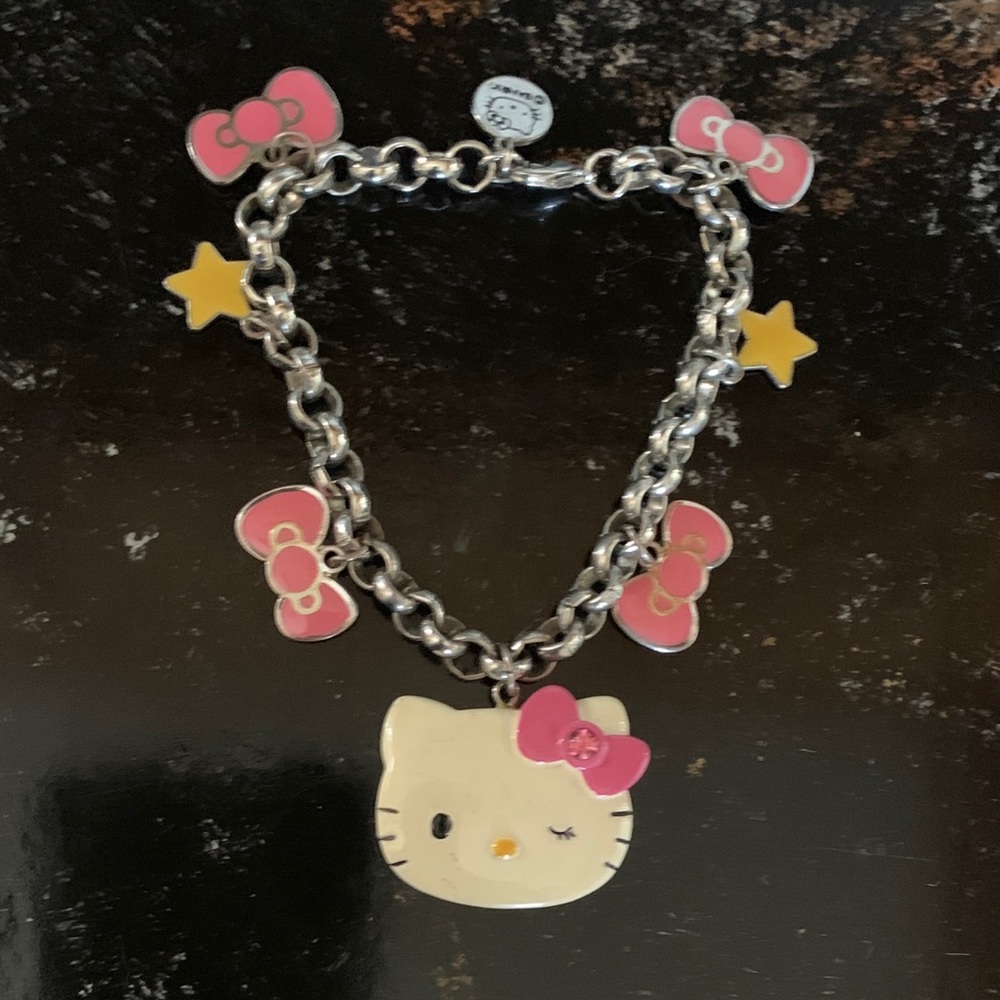 Hello Kitty Silver Bracelet with Pink Bows and Yellow Stars